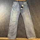 Levi’s 501 Selvedge Jeans Mens 34x34 Turquoise Rivet Distressed Straight Leg NWT