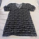Evereve Black White Abstract Geometric V-Neck Puff Sleeve Mini Dress Large L