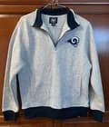 NFL L A Rams Mens 1/4 Zip Pullover Knit Fleece Lined Beige L/S Shirt NWOT