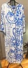 Soft Surroundings Large 14/Blue/White Paisley V-Neck 3/4 Sleeve Midi Shift Dress