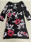 White House Black Market Dress Womens L Black Pink Floral Shift 3/4 Sleeve