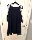 Plus size 4XL Black & White Shift Dress/Tunic V-Neck Cold Shoulder Lace Accents