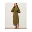 Figue Dani Dress Women Size M Olive Green Puff Sleeve Midi Split Neck Luxury