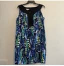 DRESSBARN Blue Green Purple Leaf Feather Print Sleeveless Shift Dress 18