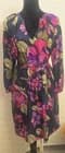 Trina Turk Shirley Retro Floral 100% Silk Belted Dress Size 10 V-Neck