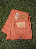 Mens LEVIS Classic 501 SHRINK TO FIT Coral Red 34x32 RAW DENIM RIGID pastel