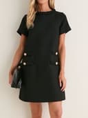 Tuckernuck Jackie Black Tweed Shift Dress Gold Buttons Size S