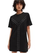Zara Black Faux Suede Studded Shift Mini Dress Short Sleeve Size Medium NWT