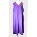 Eileen Fisher Purple Organic Linen V-Neck Midi Shift Dress Size L Lagenlook